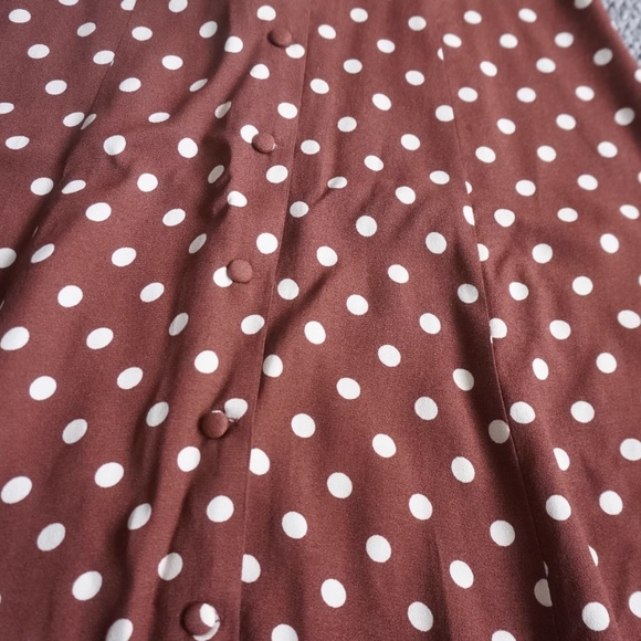 NEW Reformation Locklin French Midi Dress - Au Lait Chocolate Polka Dots - Picture 7 of 8